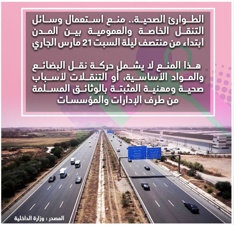 حالة الطوارئ الصحية.. منع استعمال وسائل التنقل الخاصة والعمومية بين المدن 