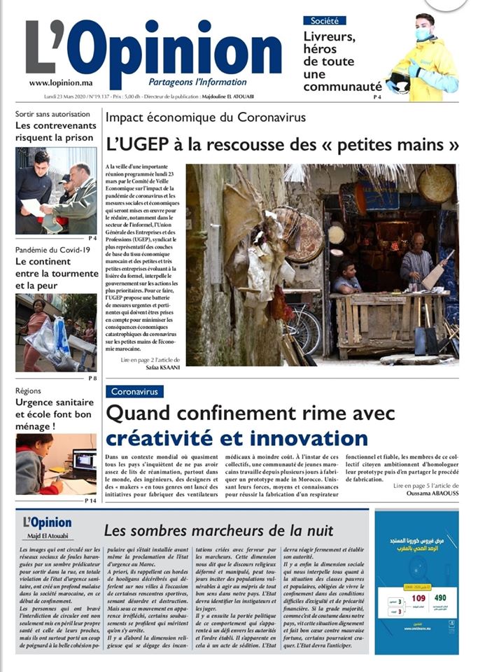 L'Opinion de Lundi 23 Mars 2020