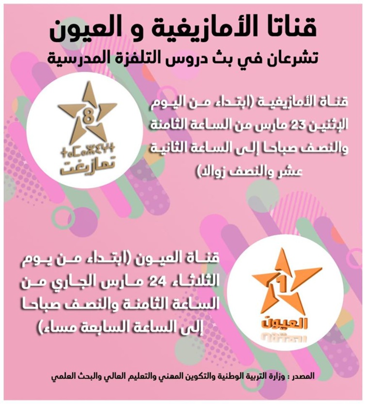 قناتا الأمازيغية و العيون تشرعان في بث دروس التلفزة المدرسية 