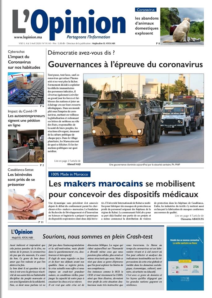 L'Opinion du 3, 4 et 5 Avril 2020