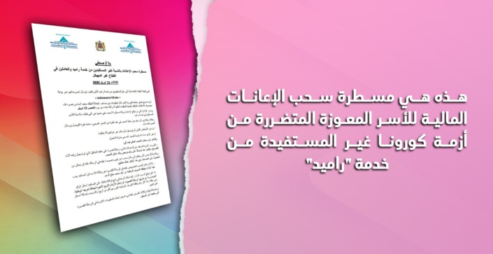 هذه هي مسطرة سحب الإعانات المالية للأسر المعوزة المتضررة من أزمة كورونا غير المستفيدة من خدمة راميد هذه هي مسطرة سحب الإعانات المالية للأسر المعوزة المتضررة من أزمة كورونا غير المستفيدة من خدمة راميد