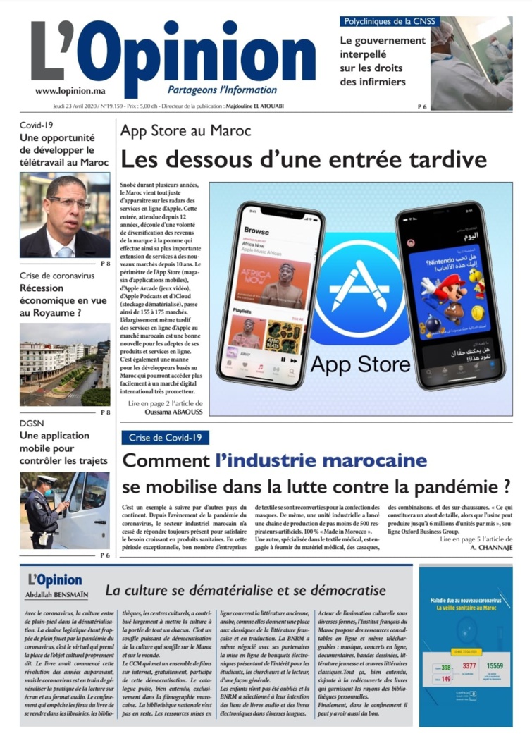 L'Opinion du Jeudi 23 Avril 2020