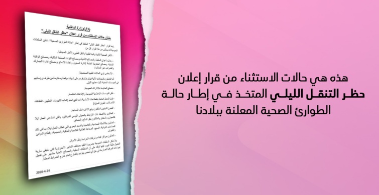 هذه هي حالات الاستثناء من قرار إعلان حظر التنقل الليلي هذه هي حالات الاستثناء من قرار إعلان حظر التنقل الليلي