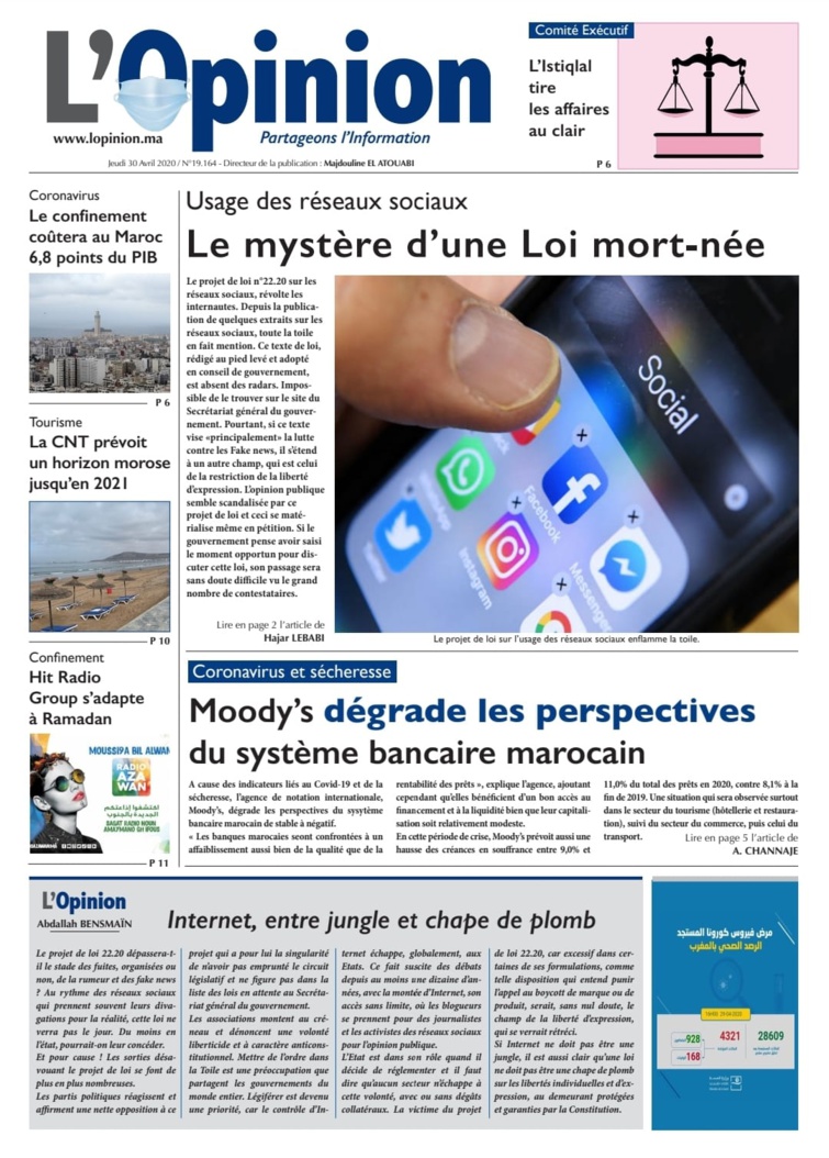 L'Opinion du Jeudi 30 Avril 2020 L'Opinion du Jeudi 30 Avril 2020