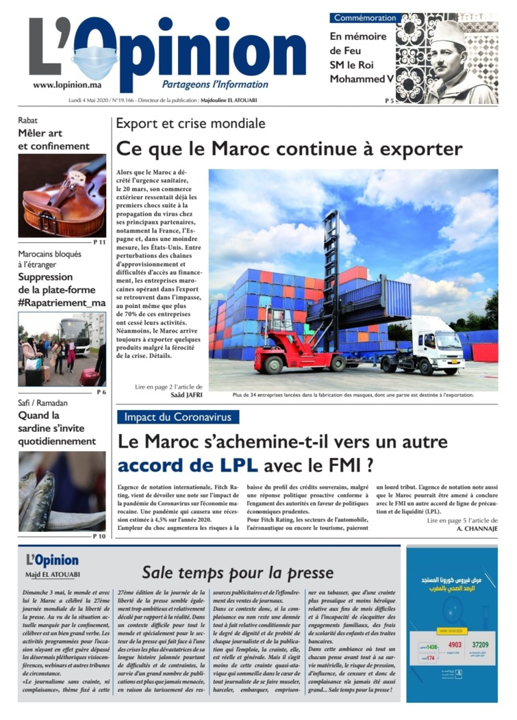 L'Opinion du Lundi 4 Mai 2020 est entre vos mains