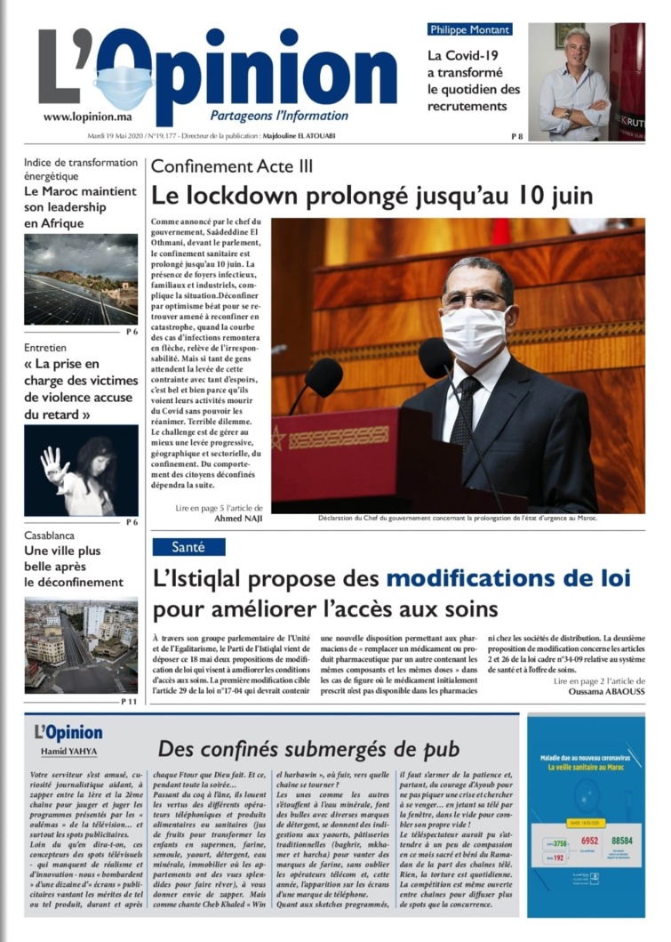 L'Opinion du Mardi 19 Mai 2020