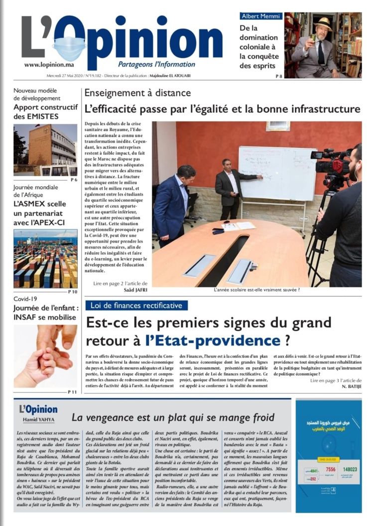 L'Opinion du Mercredi 27 Mai 2020 est entre vos mains
