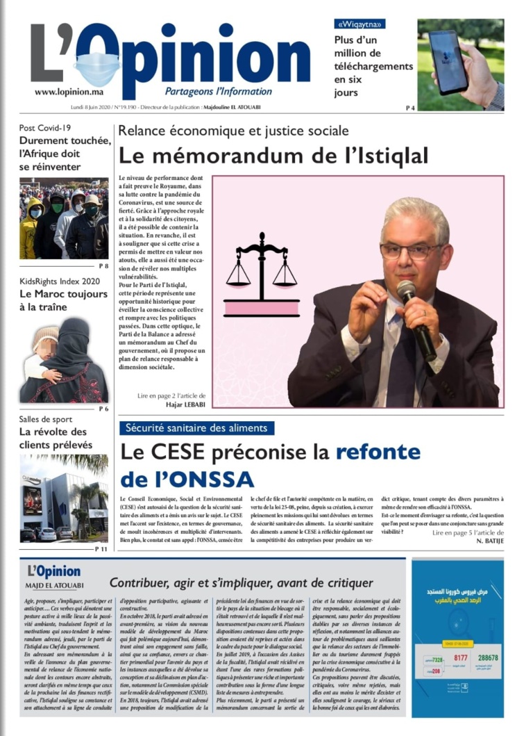 L'Opinion du Lundi 08 Juin 2020
