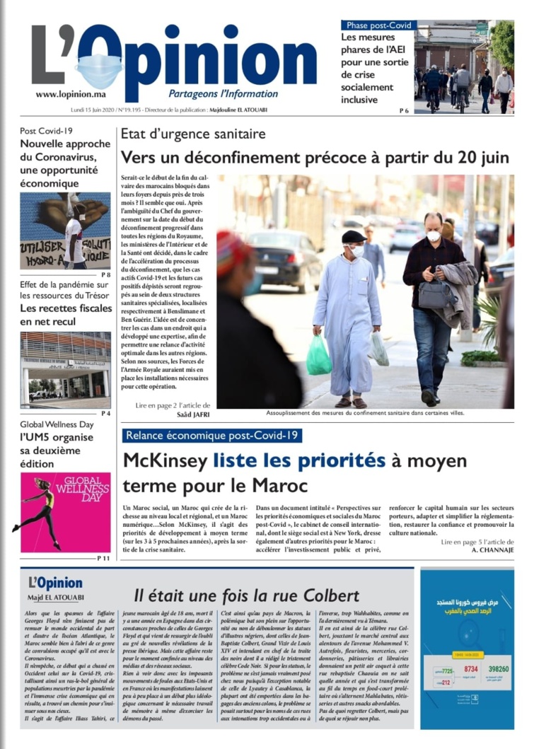 L'Opinion du Lundi 15 Juin 2020 est entre vos mains