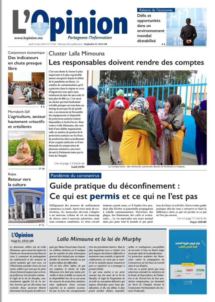 L'Opinion du Jeudi 25 Juin 2020 est entre vos mains 