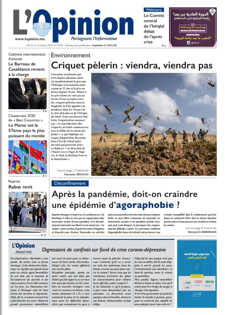 L'Opinion du 26, 27 & 28 Juin 2020 est entre vos mains  