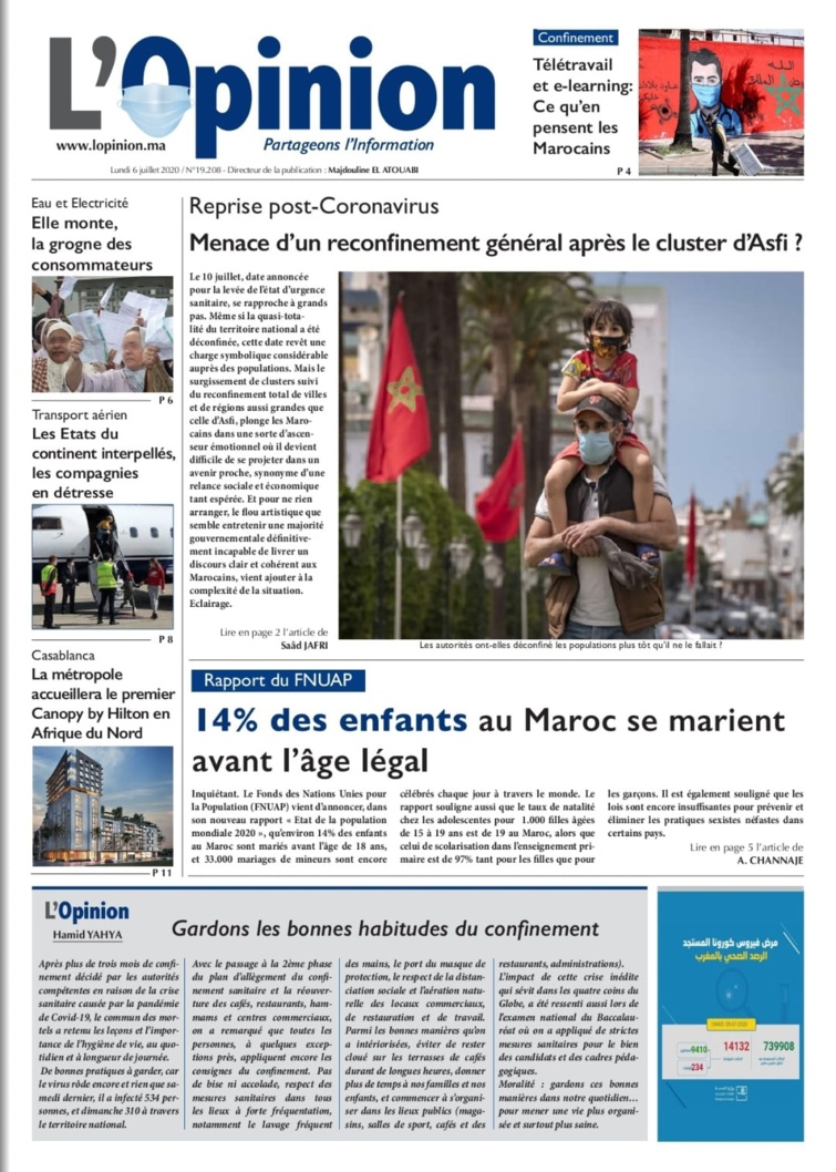 L'Opinion du Lundi 06 Juillet 2020 est entre vos mains 