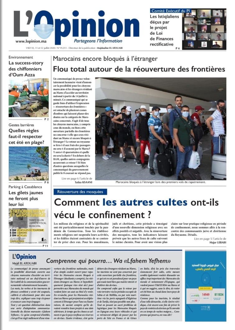 L'Opinion du 10, 11 & 12 Juillet 2020 est entre vos mains