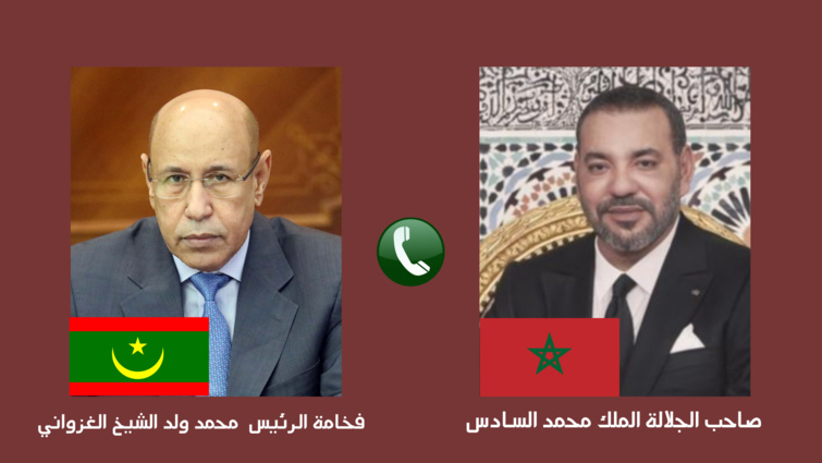 في بلاغ للديوان الملكي.. جلالة الملك محمد السادس يهاتف فخامة رئيس الجمهورية الإسلامية الموريتانية محمد ولد الشيخ الغزواني في بلاغ للديوان الملكي.. جلالة الملك محمد السادس يهاتف فخامة رئيس الجمهورية الإسلامية الموريتانية محمد ولد الشيخ الغزواني