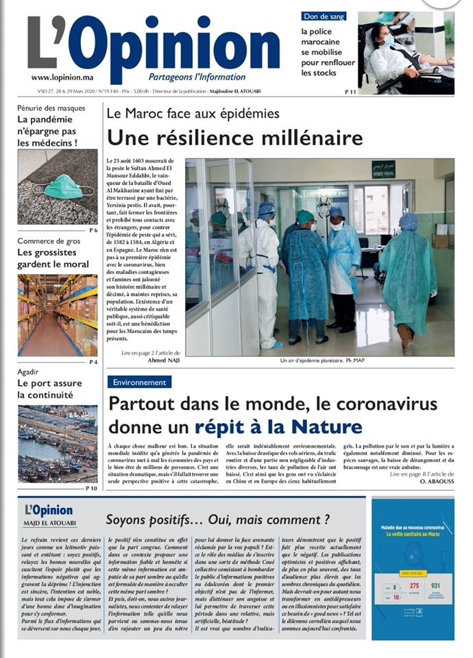L'Opinion de 27, 28 et 29 Mars 2020 