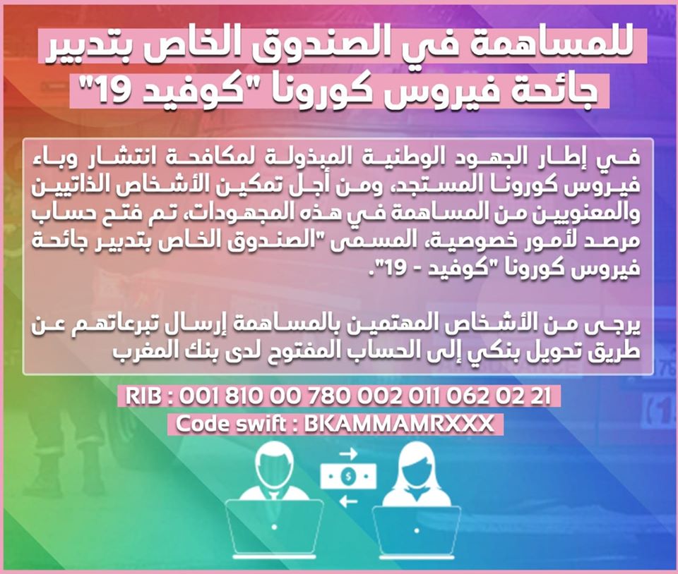 للمساهمة في الصندوق الخاص بتدبير ومواجهة جائحة فيروس كورونا "كوفيد 19"