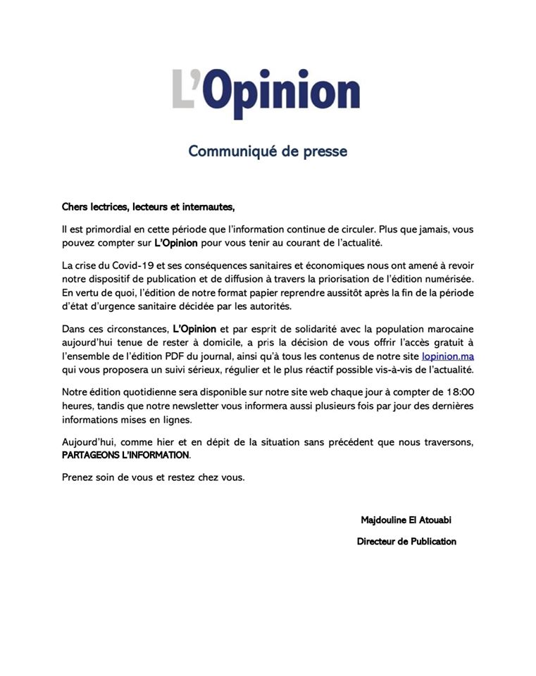 "L'Opinion" تصل إلى قرائها في بيوتهم بصيغة رقمية PDF