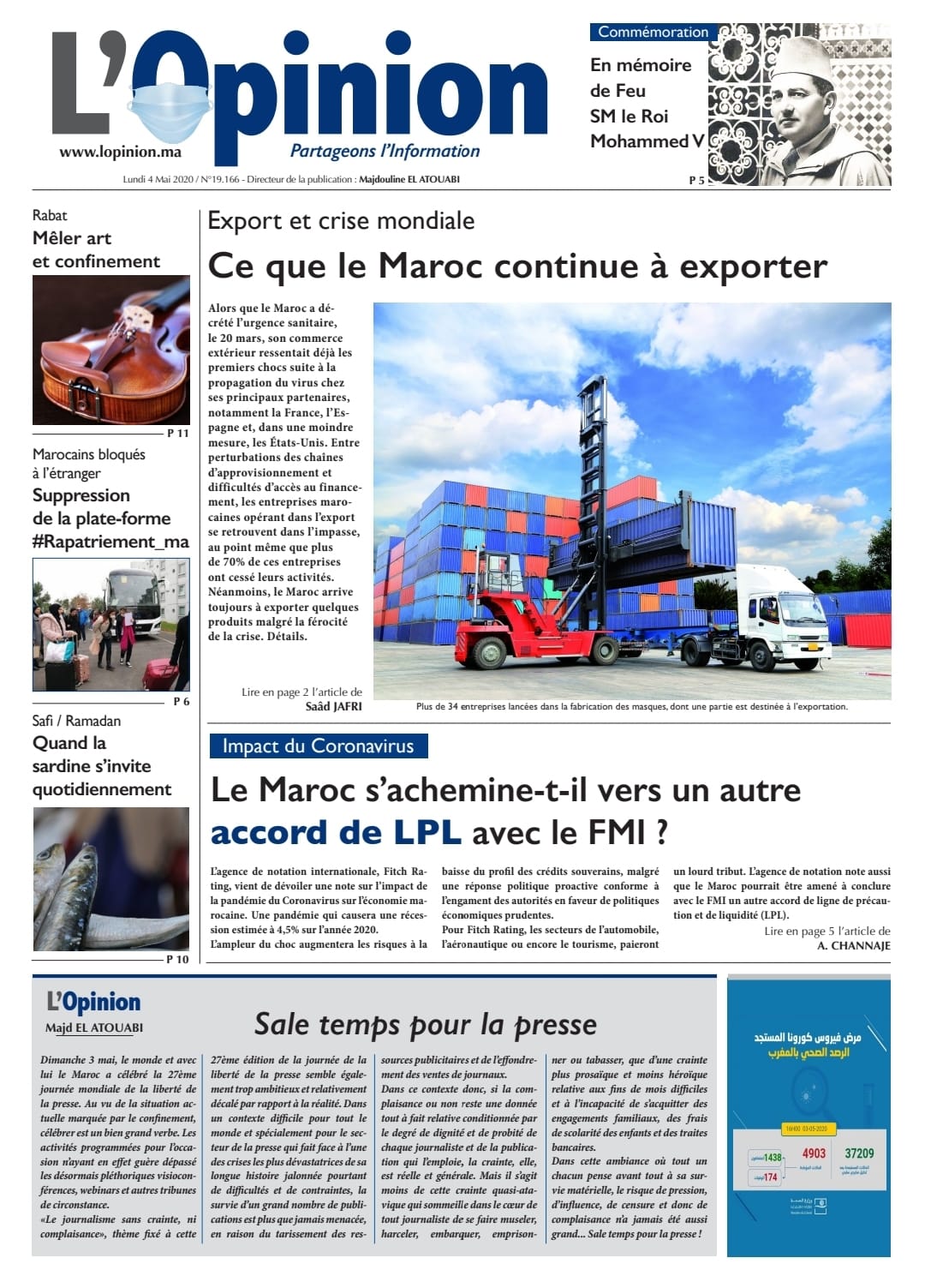 L'Opinion du Lundi 4 Mai 2020 est entre vos mains