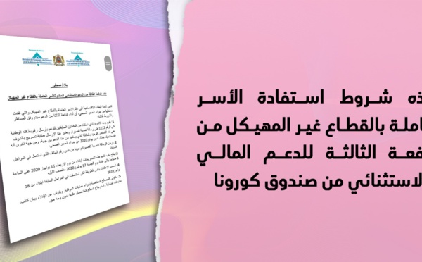 هذه شروط استفادة الأسر العاملة بالقطاع غير المهيكل من الدفعة الثالثة للدعم المالي الاستثنائي من صندوق كورونا