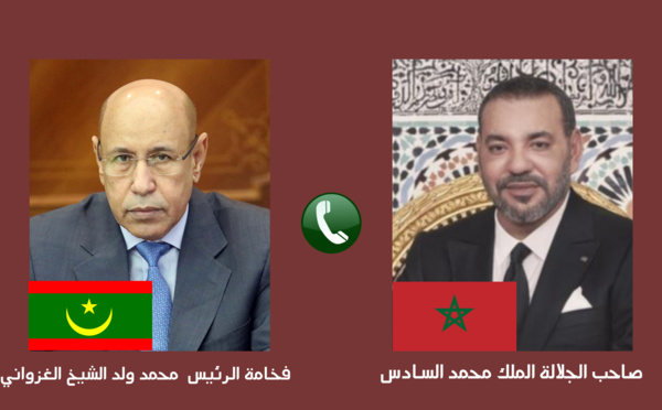 في بلاغ للديوان الملكي.. جلالة الملك محمد السادس يهاتف فخامة رئيس الجمهورية الإسلامية الموريتانية محمد ولد الشيخ الغزواني
