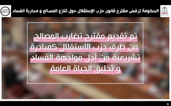  حزب الاستقلال يطالب الحكومة بتفعيل المقتضيات الدستورية المتعلقة بمحاربة تنازع المصالح و الممارسات الغير المشروعة المترتبة عنه